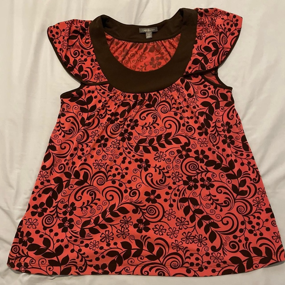Apt. 9 Y2K Pink and Brown Paisley Floral Babydoll Top
